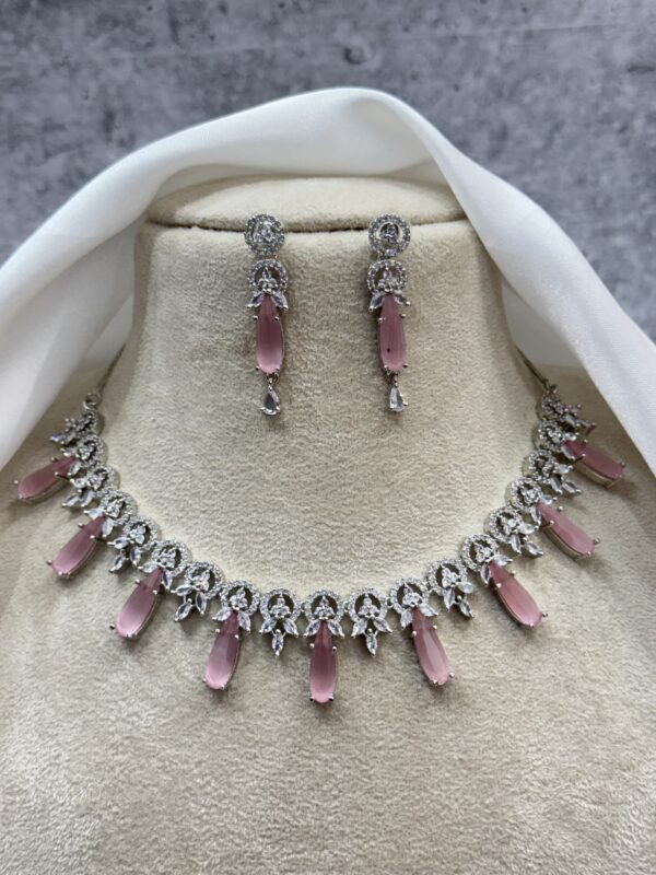 Monica Premium American Diamond Set - Light Pink