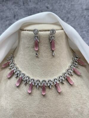 Monica Premium American Diamond Set – Light Pink