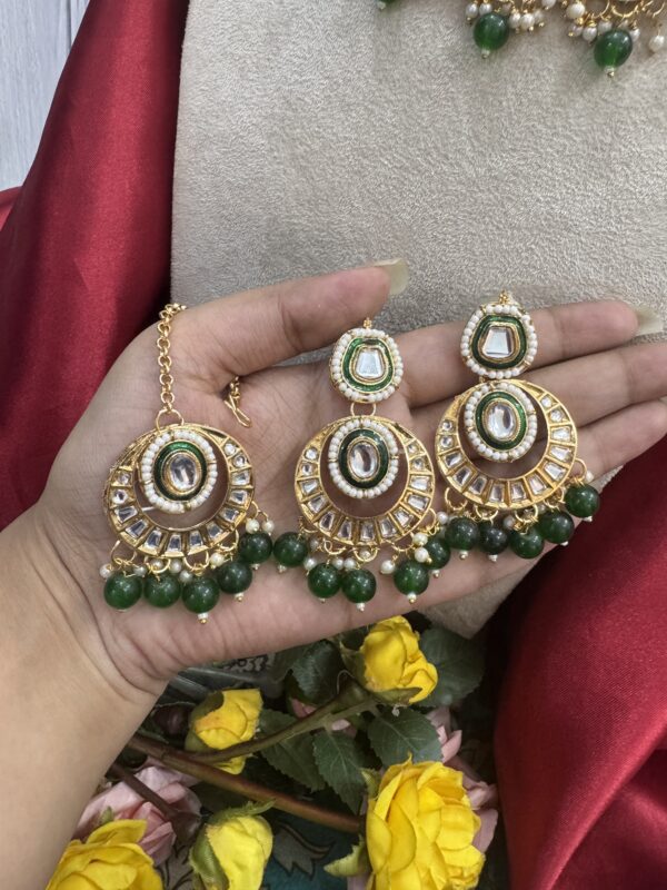Dharni Premium Kundan Set - Dark Green - Image 2
