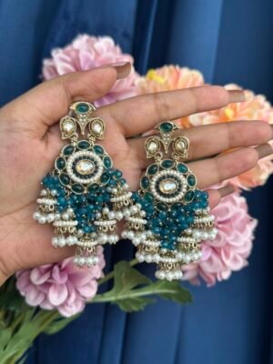 Purvi Premium Earrings – Teal Blue