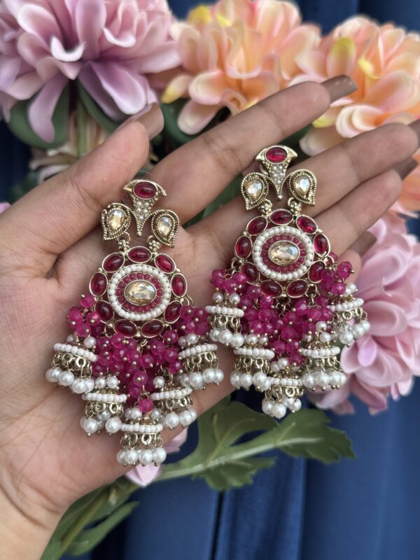 Purvi Premium Earrings - Dark Pink