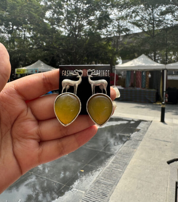 Premium Deer Brass Earrings - Yellow