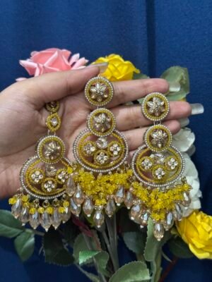 Yasmeen Premium Earrings With Mangtika – Yellow