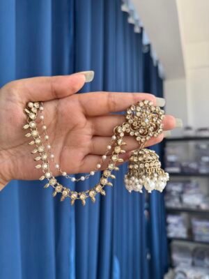 Charvi Golden Jhumka With Kaan Chain