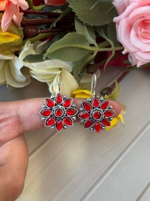 Daily Wear Flower Earrings – Red