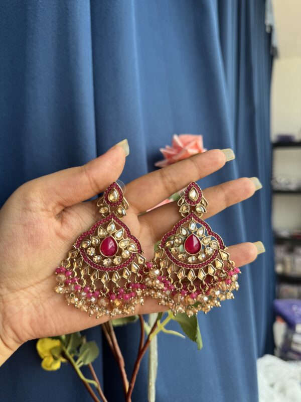 Usha Premium Earrings - Dark Pink