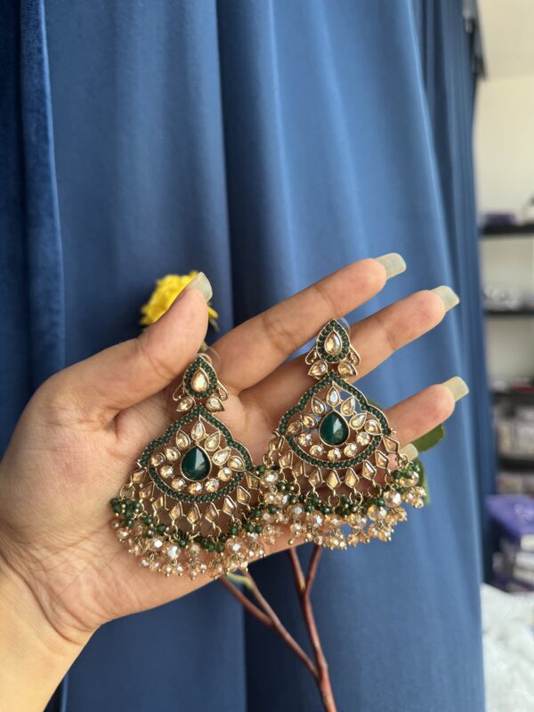 Usha Premium Earrings - Dark Green