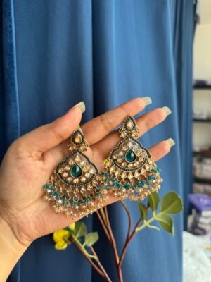 Usha Premium Earrings – Teal Blue
