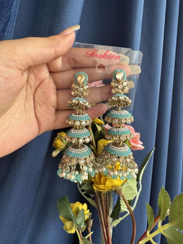 Ginny Layered Jhumka - Light Blue