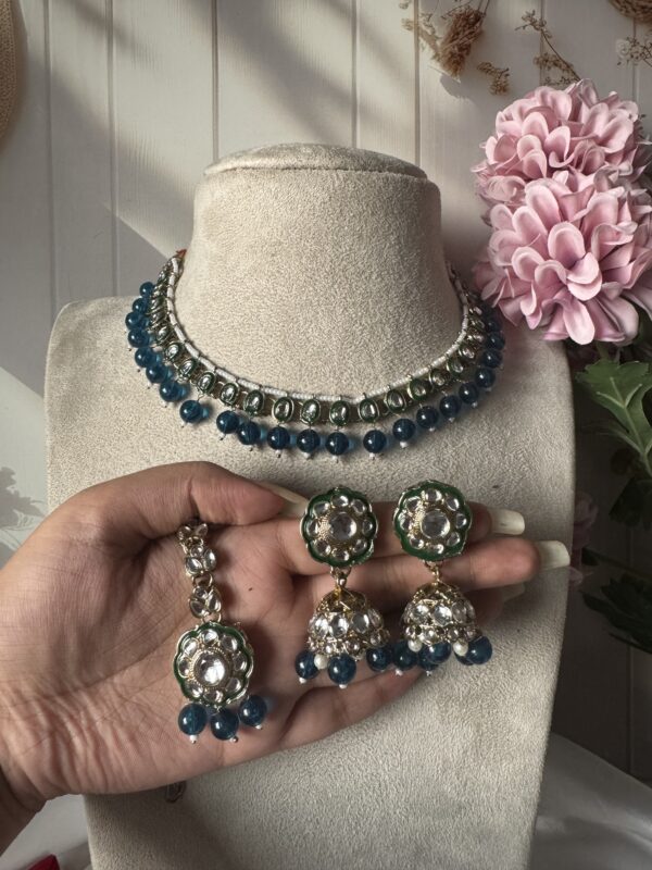 Anika Kundan Necklace with Mangtika - Blue