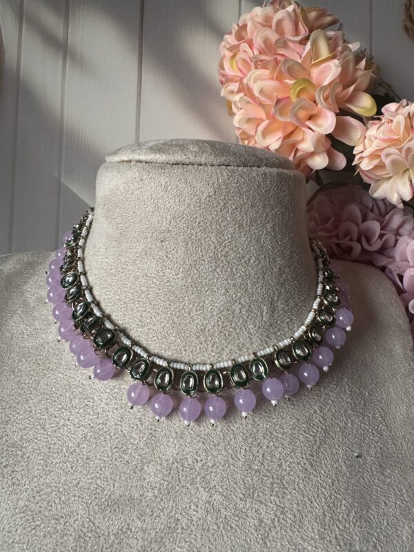 Anika Kundan Necklace with Mangtika - Lavender - Image 2