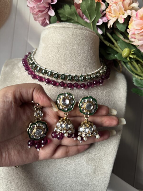 Anika Kundan Necklace with Mangtika - Purple