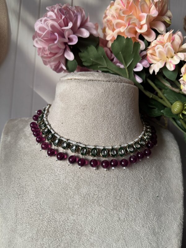 Anika Kundan Necklace with Mangtika - Purple - Image 2