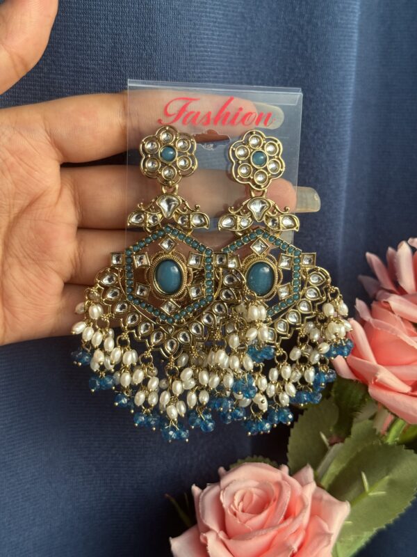 Bharti Kundan Earrings - Teal Blue