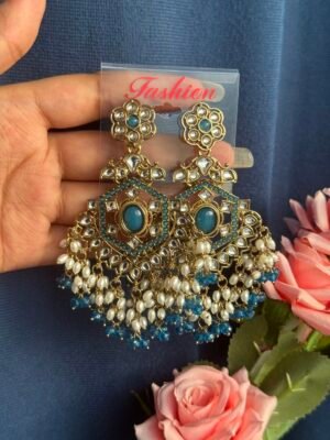 Bharti Kundan Earrings – Teal Blue