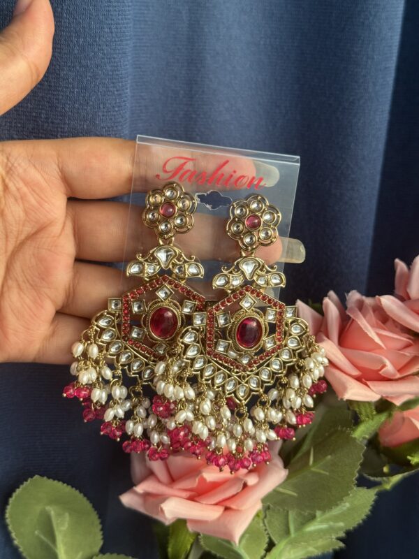 Bharti Kundan Earrings - Dark Pink