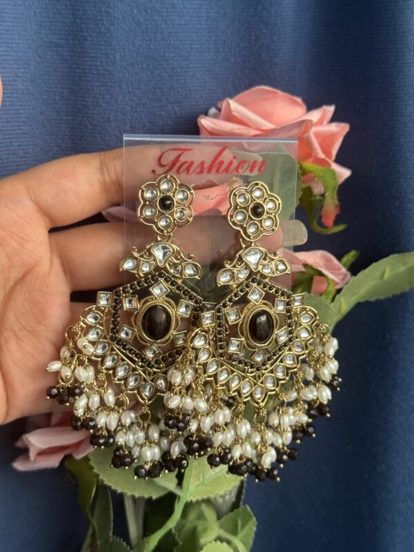 Bharti Kundan Earrings - Black