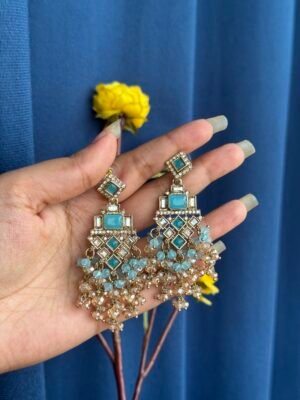 Dharni Kundan Earrings- Light Blue