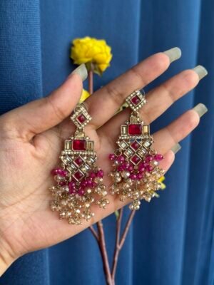 Dharni Kundan Earrings - Dark Pink