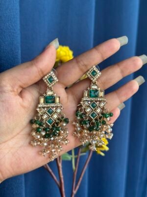 Dharni Kundan Earrings - Dark Green