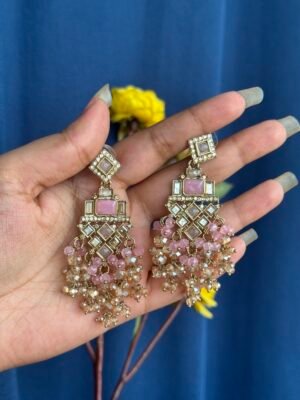 Dharni Kundan Earrings - Light Pink