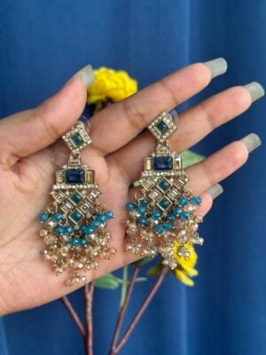 Dharni Kundan Earrings - Teal Blue