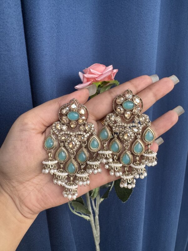 Kamli Kundan Earrings - Light Blue