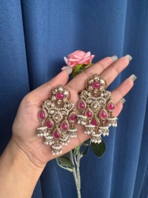Kamli Kundan Earrings – Dark Pink