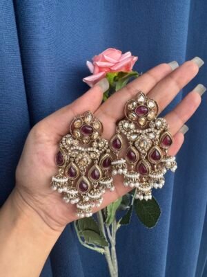 Kamli Kundan Earrings – Wine