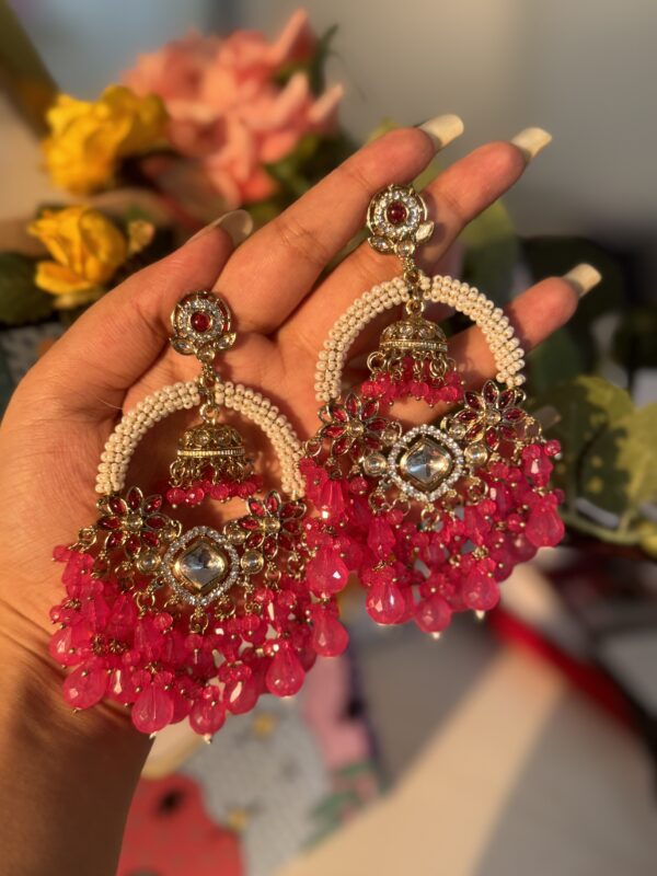 Sameeksha Ethnic Earrings - Dark Pink