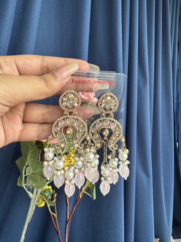Apoorva Unique Lightweight Kundan Earrings - Light Pink