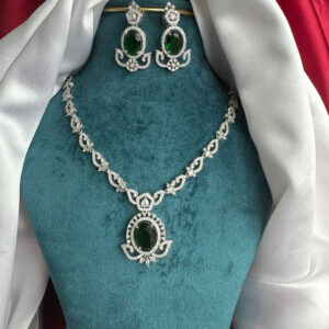 Jaspreet Premium American Diamond Set – Emerald Green