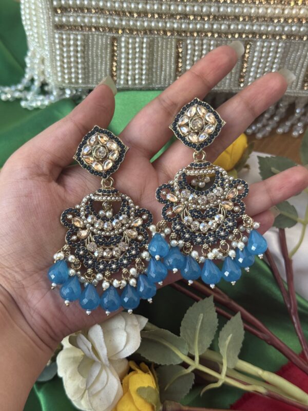 Chitranshi Kundan Earrings - Teal Blue