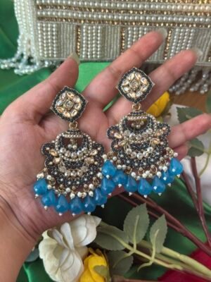 Chitranshi Kundan Earrings – Teal Blue