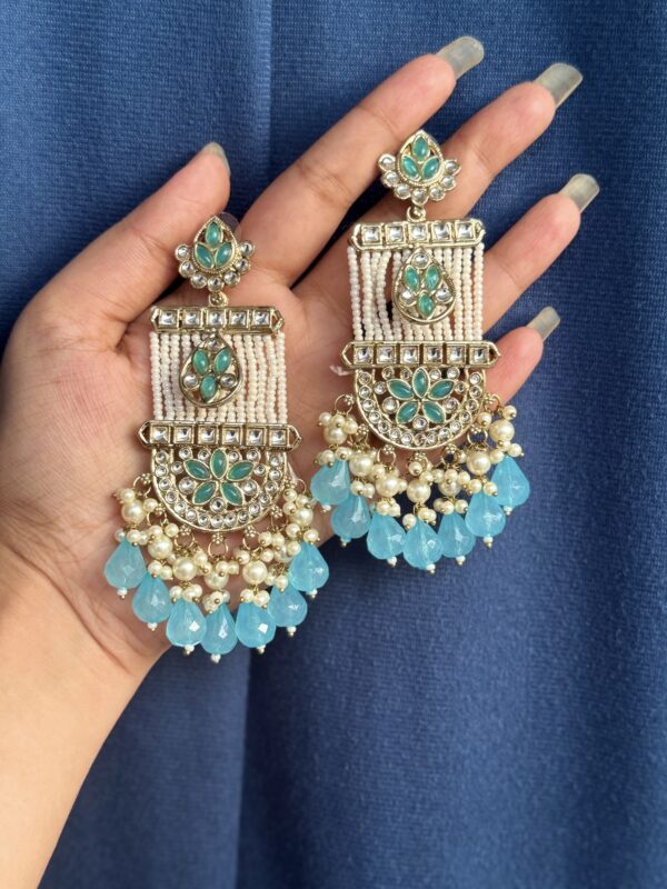 Ramya Kundan Earrings - Light Blue