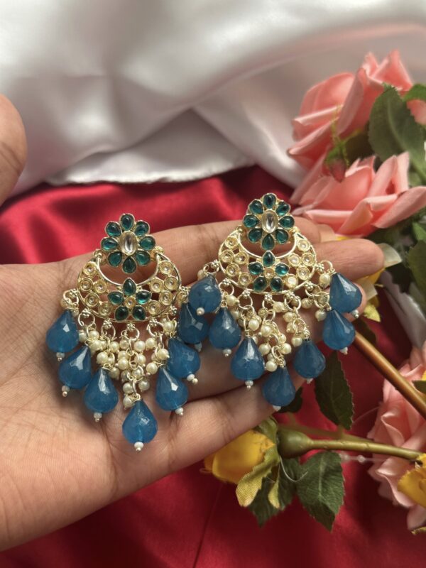 Drishti Kundan Earrings - Teal Blue