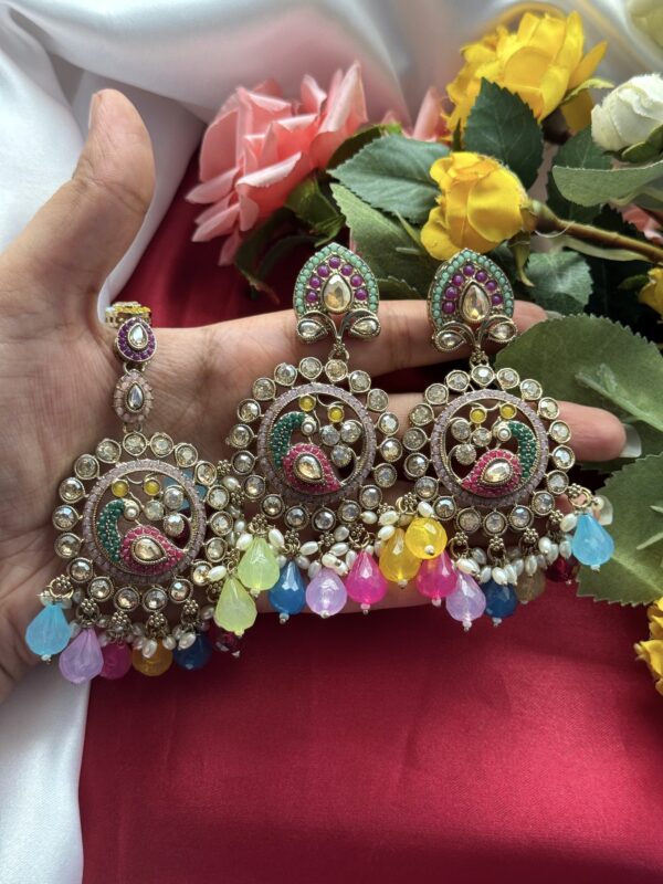 Jagriti Kundan Earrings With Mangtika - Multi