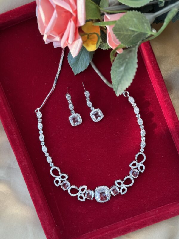 Varshika Sleek American Diamond Set - White