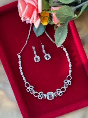 Varshika Sleek American Diamond Set – White