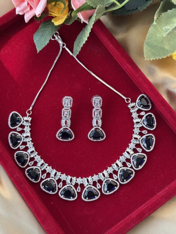 Himanshi Premium American Diamond Set - Dark Blue