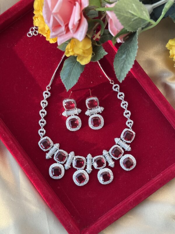 Heera Premium American Diamond Set - Red
