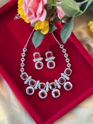 Heera Premium American Diamond Set – Red