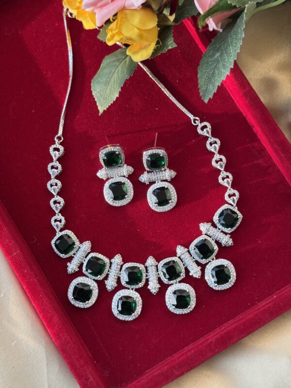 Heera Premium American Diamond Set - Dark Green