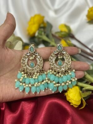 Shivangi Kundan Earrings – Light Blue