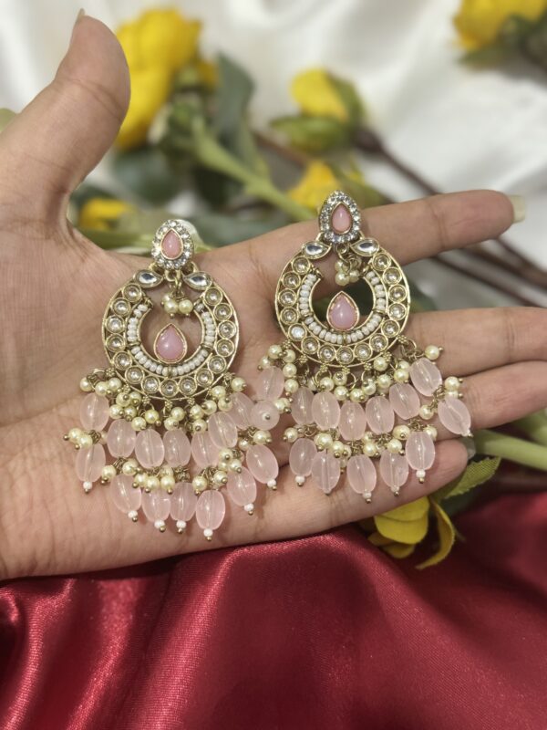 Shivangi Kundan Earrings - Light Pink