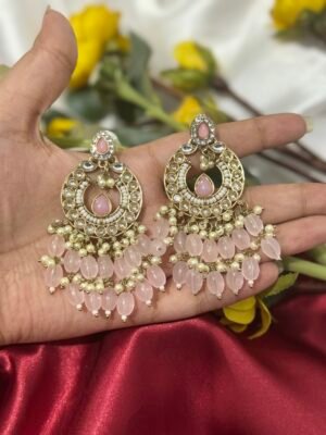 Shivangi Kundan Earrings – Light Pink