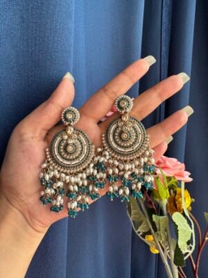 Malini Premium Jadau Earrings – Teal Green