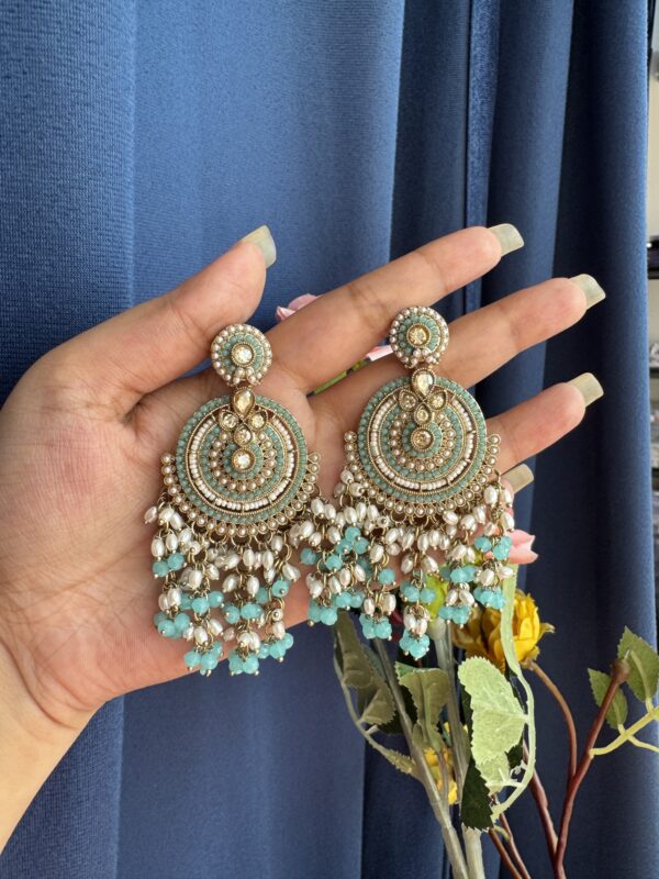 Malini Premium Jadau Earrings - Light Blue