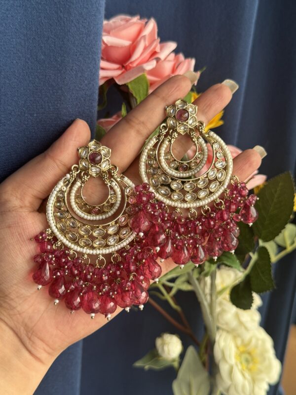 Anamika Kundan Chandbali Earrings - Wine