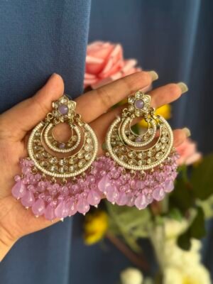 Anamika Kundan Chandbali Earrings – Lavender